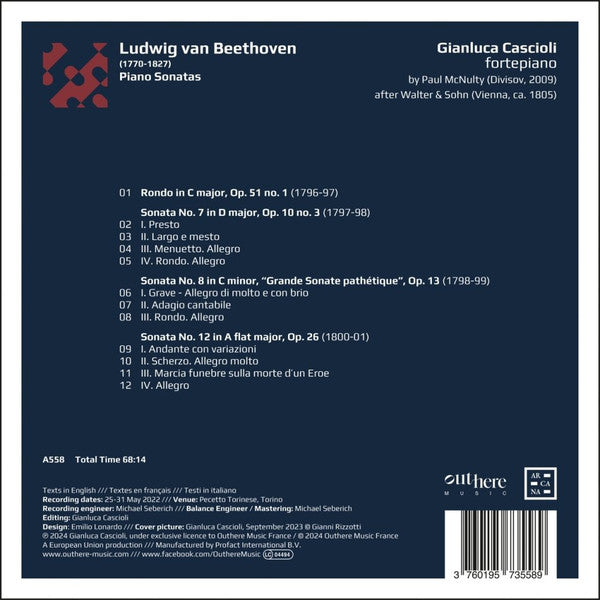 Ludwig van Beethoven - Gianluca Cascioli : Piano Sonatas, Op. 10 No. 3, Op. 26; “Grande Sonate Pathetique”, Op. 13 (CD, Album)