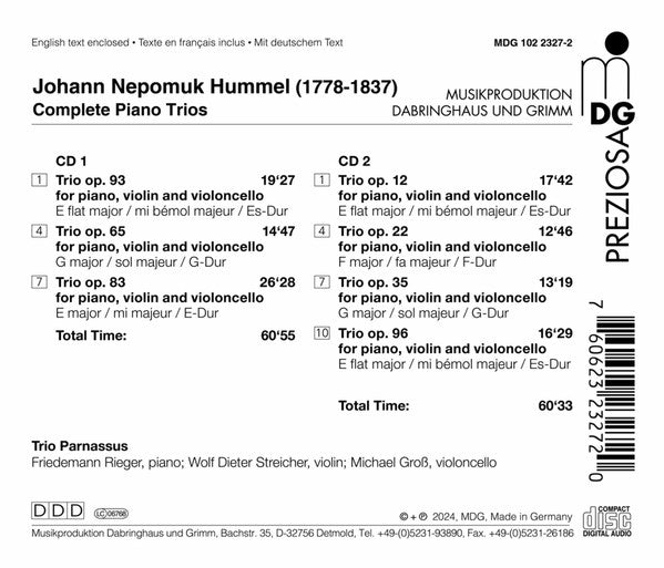 Johann Nepomuk Hummel - Trio Parnassus : Complete Piano Trios (2xCD, Album, RE)