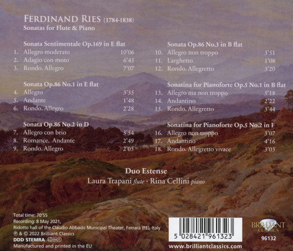Ferdinand Ries, Duo Estense : Sonatas For Flute & Piano (CD)