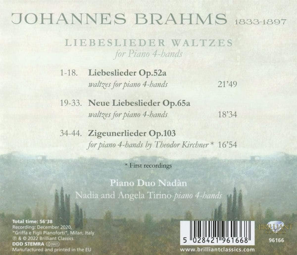 Johannes Brahms, Duo Nadàn : Liebeslieder Waltzes For Piano 4-hands (CD)
