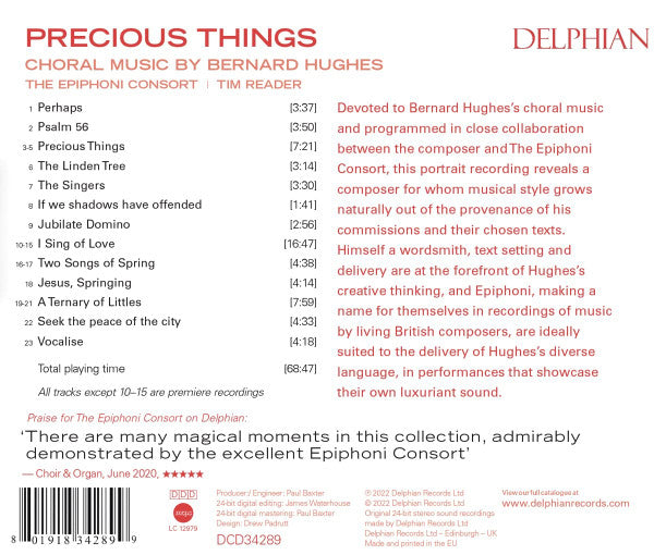 Bernard Hughes, The Epiphoni Consort, Tim Reader : Precious Things: Choral Music By Bernard Hughes (CD)