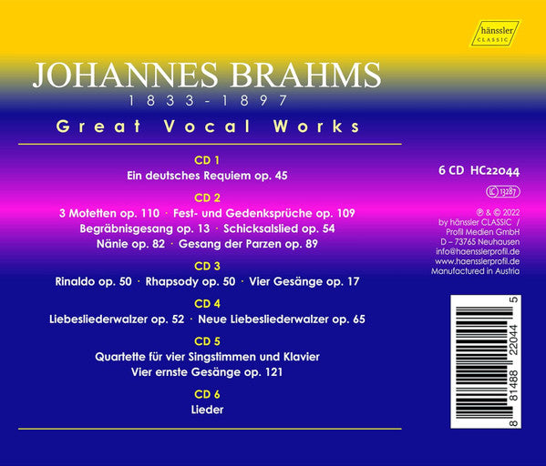Johannes Brahms : Great Vocal Works (6xCD, Comp)