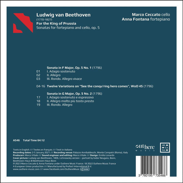 Ludwig van Beethoven - Marco Ceccato, Anna Fontana : For The King Of Prussia: Sonatas For Fortepiano And Cello, Op. 5 (CD, Album)