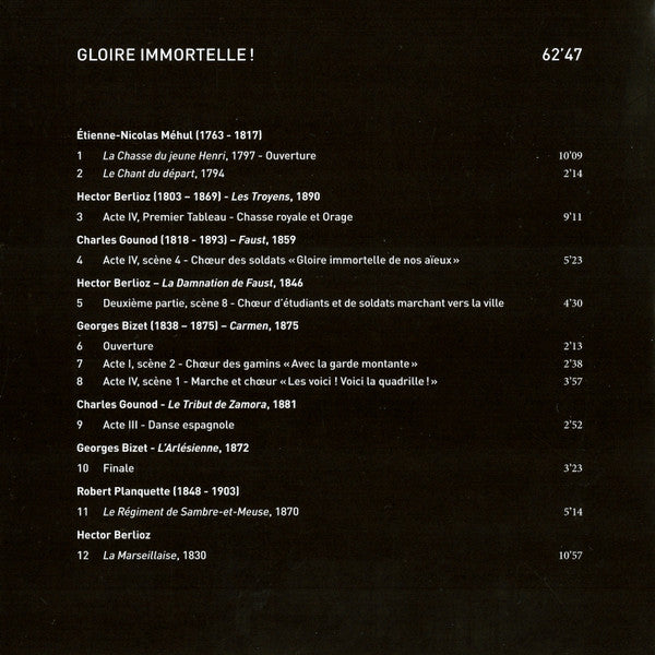 Hervé Niquet, Choeur De L'Armée Française, Chœur De L'Opéra Royal, Choeur Rameau, Orchestre De La Garde Républicaine : Gloire Immortelle ! (CD)