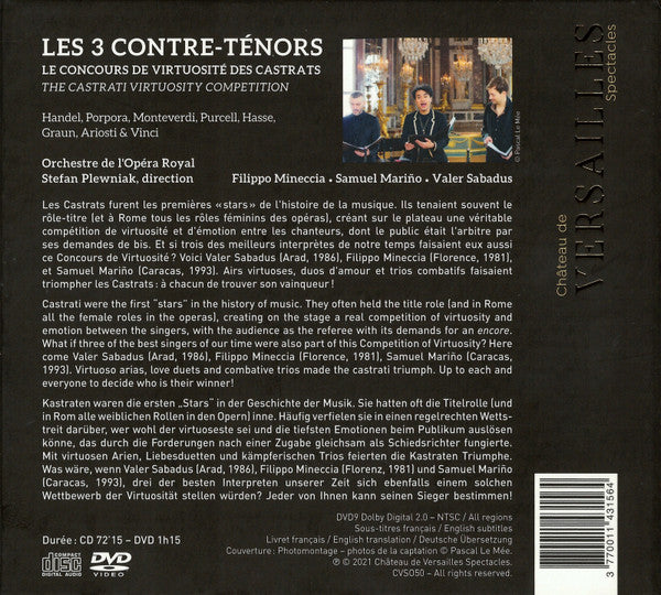 Samuel Mariño, Filippo Mineccia, Valer Barna-Sabadus, Stefan Plewniak, Orchestre De L'Opéra Royal : Les 3 Contre-Ténors (Le Concours De Virtuosité Des Castrats = The Castrati Virtuosity Competition) (CD + DVD-V, NTSC)