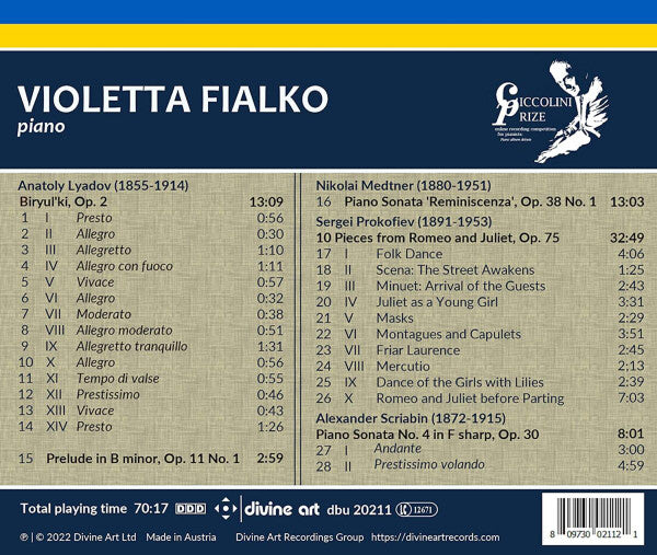 Violetta Fialko, Anatoly Liadov, Nikolai Medtner, Sergei Prokofiev, Alexander Scriabin : Ciccolini Prize Winner 2021 (CD)