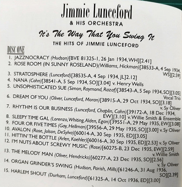 Jimmie Lunceford And His Orchestra : It's The Way That You Swing It: The Hits Of Jimmie Lunceford (2xCD, Comp, Mono)