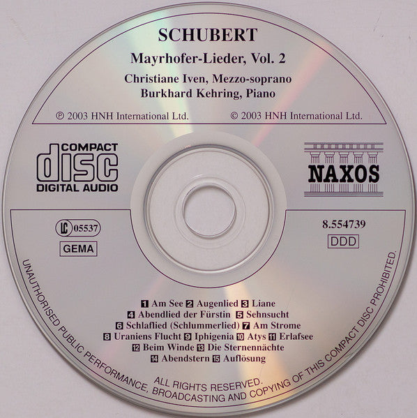 Franz Schubert, Christiane Iven, Burkhard Kehring : Mayrhofer-Lieder, Vol. 2 (CD)