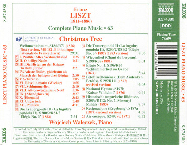 Franz Liszt, Wojciech Waleczek : Liszt Piano Music • 63 (CDr, Album)