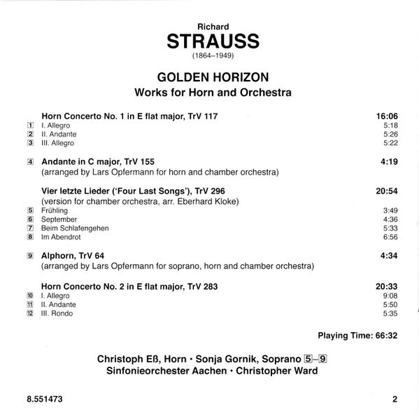 Richard Strauss, Christoph Eß, Sonja Gornik, Sinfonieorchester Aachen, Christopher Ward (9) : Golden Horizon (CD, Album)