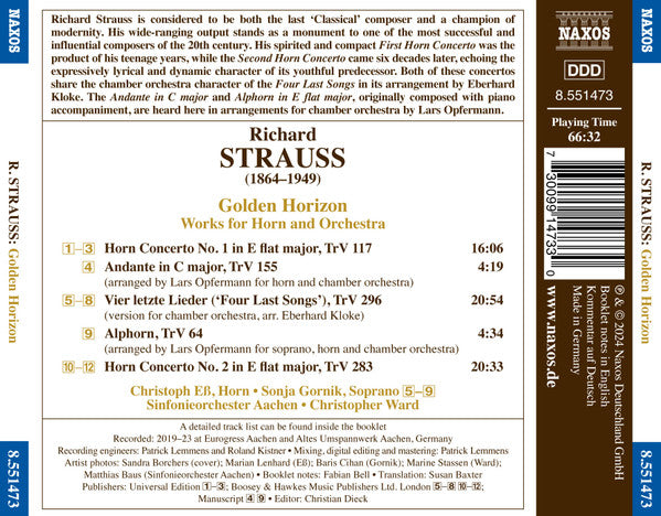 Richard Strauss, Christoph Eß, Sonja Gornik, Sinfonieorchester Aachen, Christopher Ward (9) : Golden Horizon (CD, Album)