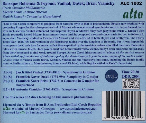 Johann Baptist Vanhal * František Xaver Dušek * František Xaver Brixi * Antonín Vranický, Czech Chamber Philharmonic, Vojtěch Spurný : Baroque Bohemia & Beyond (CD, Album)