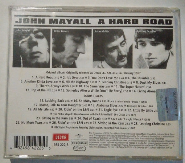 John Mayall & The Bluesbreakers : A Hard Road (CD, Album, Mono, RM)