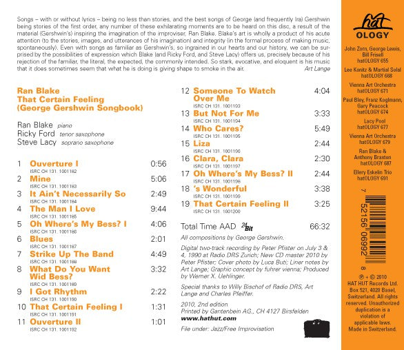 Ran Blake : That Certain Feeling (George Gershwin Songbook) (CD, Album, RE, RM)
