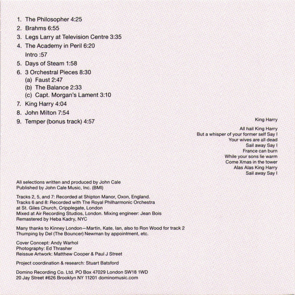 John Cale : The Academy In Peril (CD, Album, RE, RM)