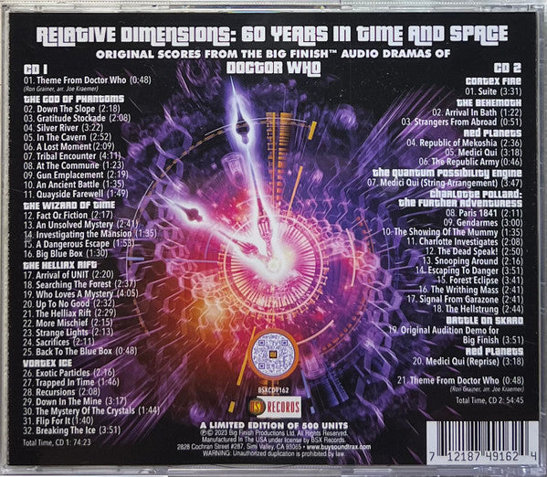 Joe Kraemer : Relative Dimensions: 60 Years In Time And Space (Original Scores From The Big Finish Audio Dramas Of Doctor Who) (2xCD, Comp, Ltd)