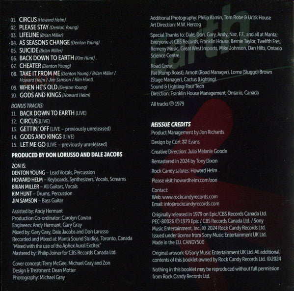 Zon (2) : Back Down To Earth (CD, Album, RE, RM)