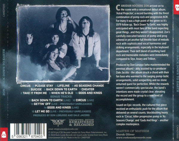 Zon (2) : Back Down To Earth (CD, Album, RE, RM)