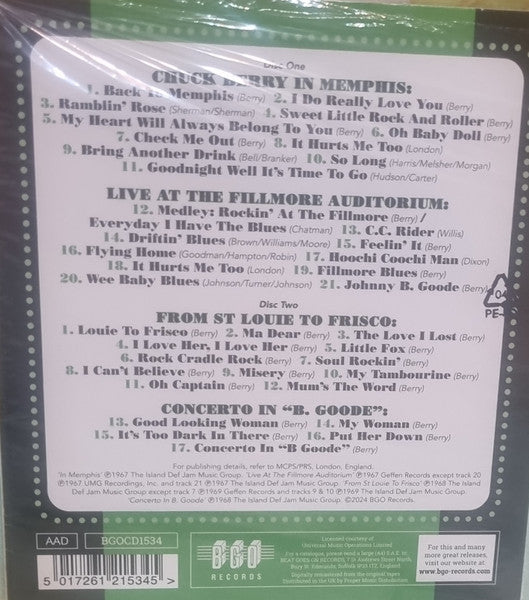 Chuck Berry : Chuck Berry In Memphis/ Live At The Fillmore Auditorium/ From St. Louis To Frisco/ Concerto In "B Goode" (2xCD, Comp, RE, RM, Fou)