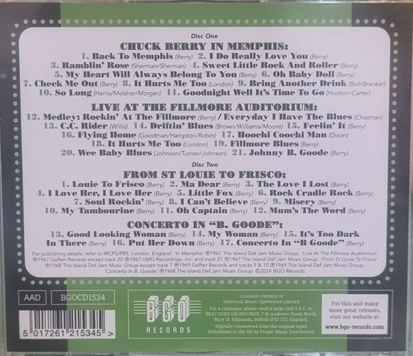 Chuck Berry : Chuck Berry In Memphis/ Live At The Fillmore Auditorium/ From St. Louis To Frisco/ Concerto In "B Goode" (2xCD, Comp, RE, RM, Fou)