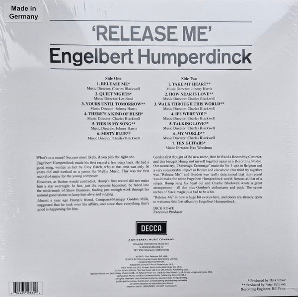Engelbert Humperdinck : Twelve Great Songs Plus 'Release Me' (LP, Album, Ltd, RE, Cle)