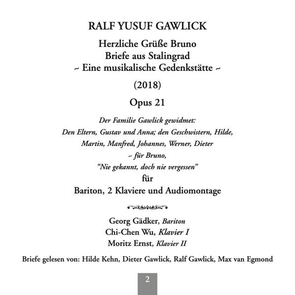 Ralf Yusuf Gawlick : Herzliche Grüße Bruno - Briefe Aus Stalingrad (CD)