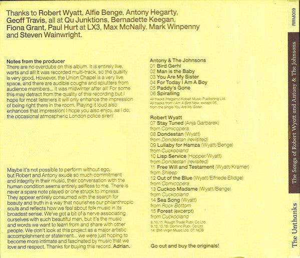 The Unthanks : The Songs Of Robert Wyatt And Antony & The Johnsons - Live From The Union Chapel, London (CD, Album)