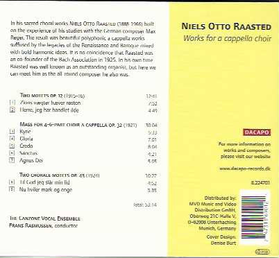 Niels Otto Raasted, Canzone Koret, Frans Rasmussen : Works For A Cappella Choir (CD, Album)
