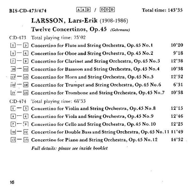 Lars-Erik Larsson : Twelve Concertinos, Op.45 (2xCD, Album)