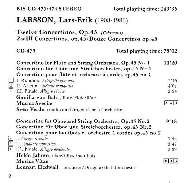 Lars-Erik Larsson : Twelve Concertinos, Op.45 (2xCD, Album)