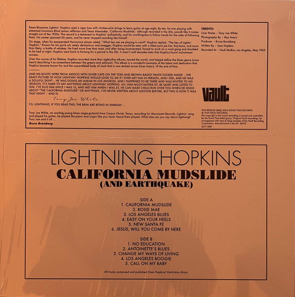Lightnin' Hopkins : California Mudslide (And Earthquake) (LP, Album, RE, RP, Yel)