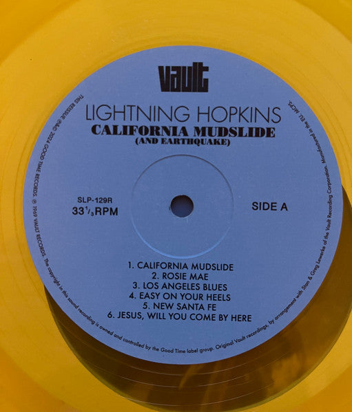 Lightnin' Hopkins : California Mudslide (And Earthquake) (LP, Album, RE, RP, Yel)