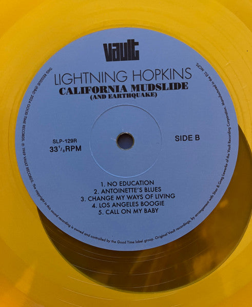 Lightnin' Hopkins : California Mudslide (And Earthquake) (LP, Album, RE, RP, Yel)
