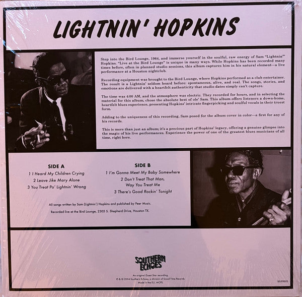 Lightnin' Hopkins : Live At The Bird Lounge (LP, Album, RE, Spl)