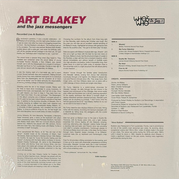 Art Blakey & The Jazz Messengers Featuring Wynton Marsalis : Live At Bubba's Jazz Restaurant (LP, Album, RSD, RE, Tra)