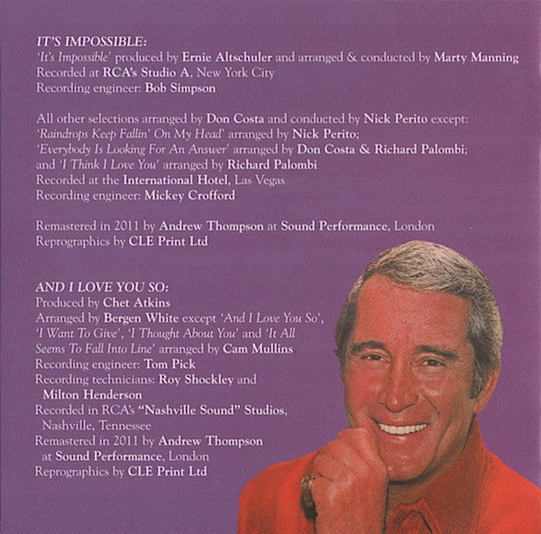 Perry Como : It's Impossible / And I Love You So (CD, Album, Comp, RM)