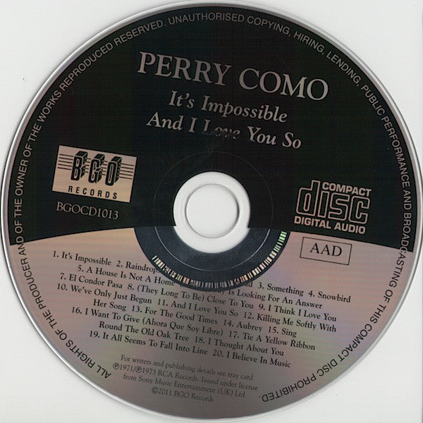 Perry Como : It's Impossible / And I Love You So (CD, Album, Comp, RM)