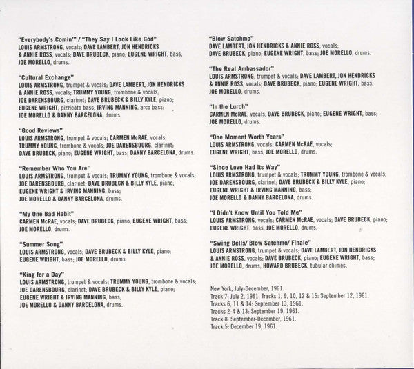 Dave Brubeck - Louis Armstrong - Lambert, Hendricks & Ross - Carmen McRae : The Real Ambassadors (CD, Comp, RE, RM, Dig)