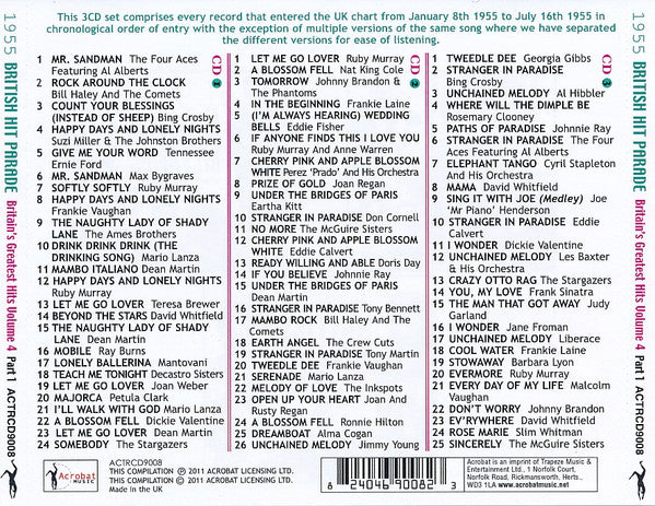 Various : 1955 British Hit Parade - Britain's Greatest Hits Volume 4 - Part 1 January - July (3xCDr, Comp, RE)