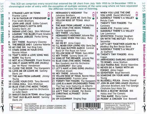 Various : 1955 British Hit Parade - Britain's Greatest Hits Volume 4 - Part 2 July - December (3xCDr, Comp, RE)