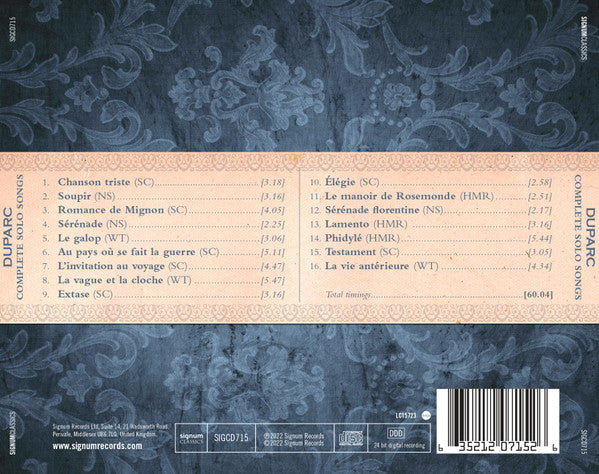 Henri Duparc - Sarah Connolly • Huw Montague Rendall • Nicky Spence • William Thomas (22) • Malcolm Martineau : Complete Songs Of Duparc (CD, Album)