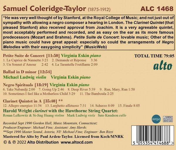Samuel Coleridge-Taylor - Harold Wright With Hawthorne String Quartet, Virginia Eskin, Michael Ludwig : Clarinet Quintet In A / Petite Suite de Concerto / Spirituals (for Piano) / Ballad In D Minor (CD)
