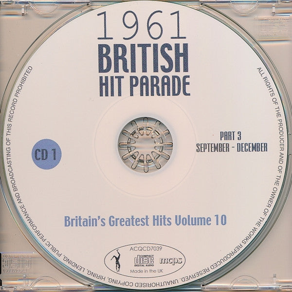 Various : 1961 British Hit Parade - Britain's Greatest Hits Volume 10 - Part 3 September - December (4xCDr, Comp)