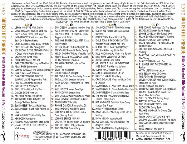 Various : 1962 British Hit Parade - Britain's Greatest Hits Volume 11 - Part 1 January - May (4xCDr, Comp)