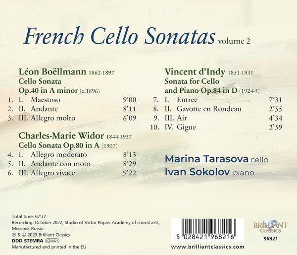 Léon Boëllmann, Charles-Marie Widor & Vincent d'Indy - Marina Tarasova, Ivan Sokolov (3) : French Cello Sonatas (CD, Album)