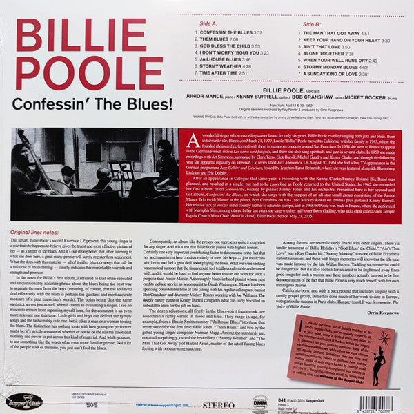 Billie Poole With Junior Mance Trio And Kenny Burrell : Confessin' The Blues (LP, Album, Num, RE)