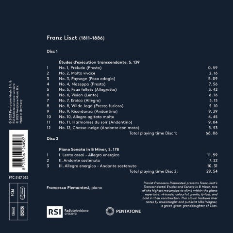 Franz Liszt  -  Francesco Piemontesi : Transcendental Etudes & Piano Sonata (2xCD, Album, Dig)