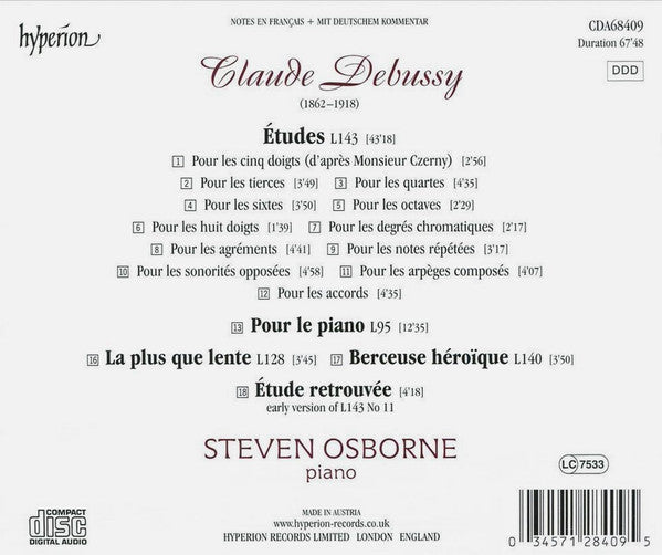 Claude Debussy - Steven Osborne : Études & Pour Le Piano (CD, Album)