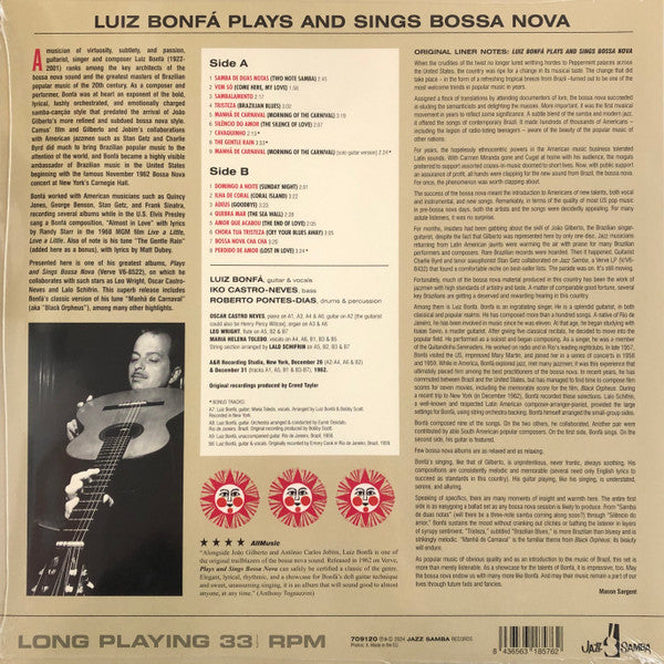 Luiz Bonfá : Plays And Sings Bossa Nova (LP, Album, Ltd, RE, 180)