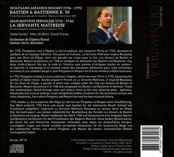 Wolfgang Amadeus Mozart · Giovanni Battista Pergolesi – Gaétan Jarry, Orchestre De L'Opéra Royal, Adèle Carlier, Marc Scoffoni, David Tricou : Bastien & Bastienne K. 50 / La Servante Maîtresse (2xCD)